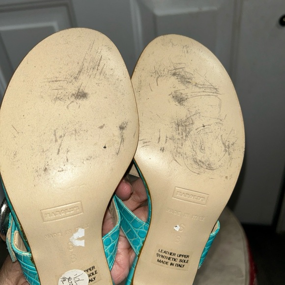 Harold's womens Turquoise 2" embossed print Sandals/Slides Sz 6B Made in italy - Picture 15 of 16